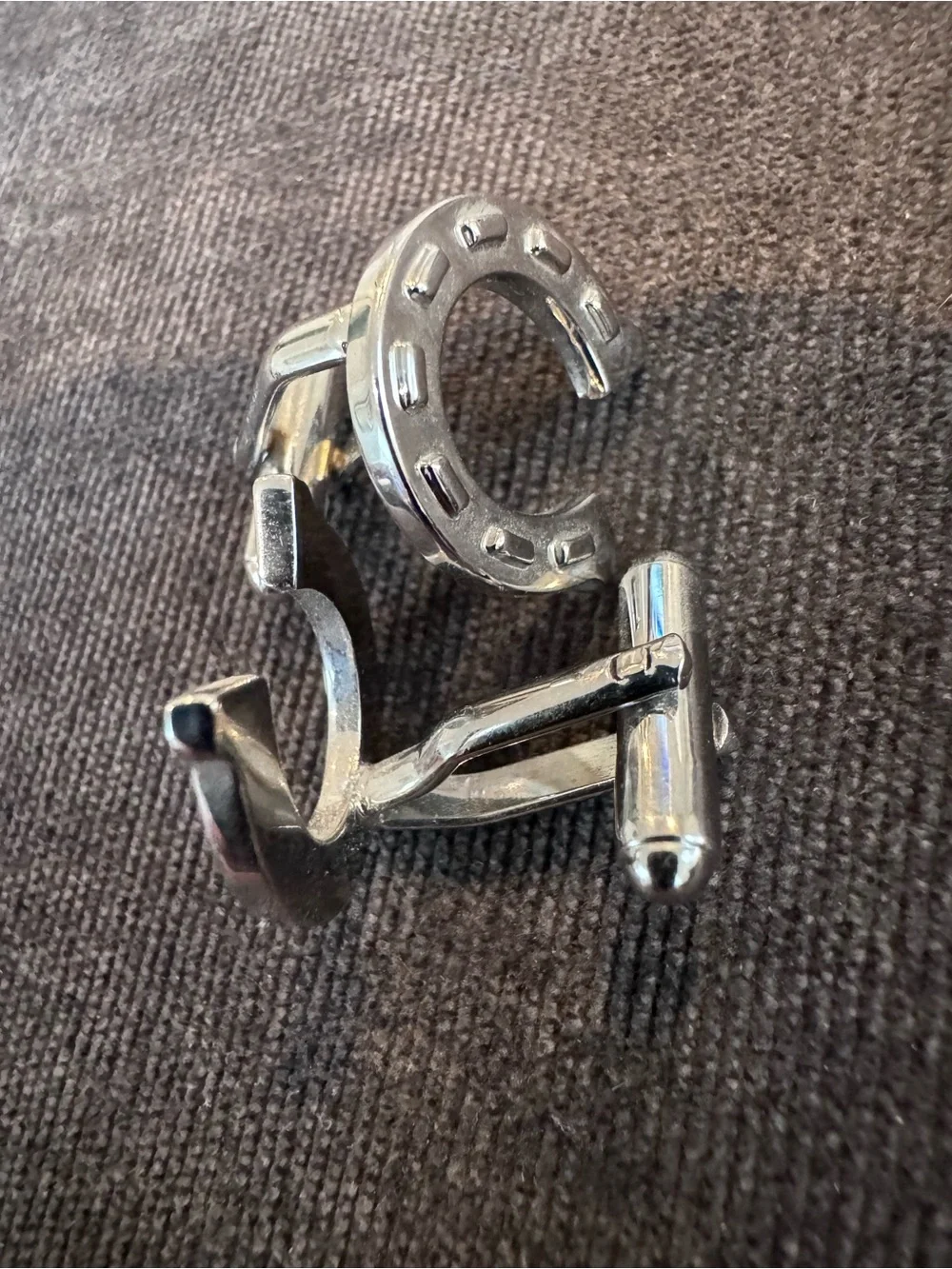 Men's Silver Horseshoe Cufflinks - Polished Metal Finish